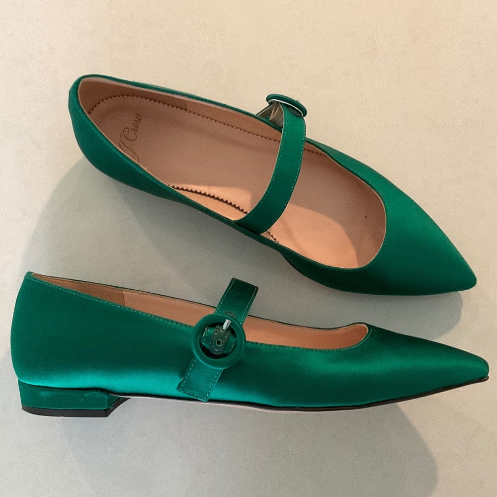 J. CREW Jade Mary Jane Satin W/ Buckle Pointed Toe Flats Size 9 - Picture 3 of 12